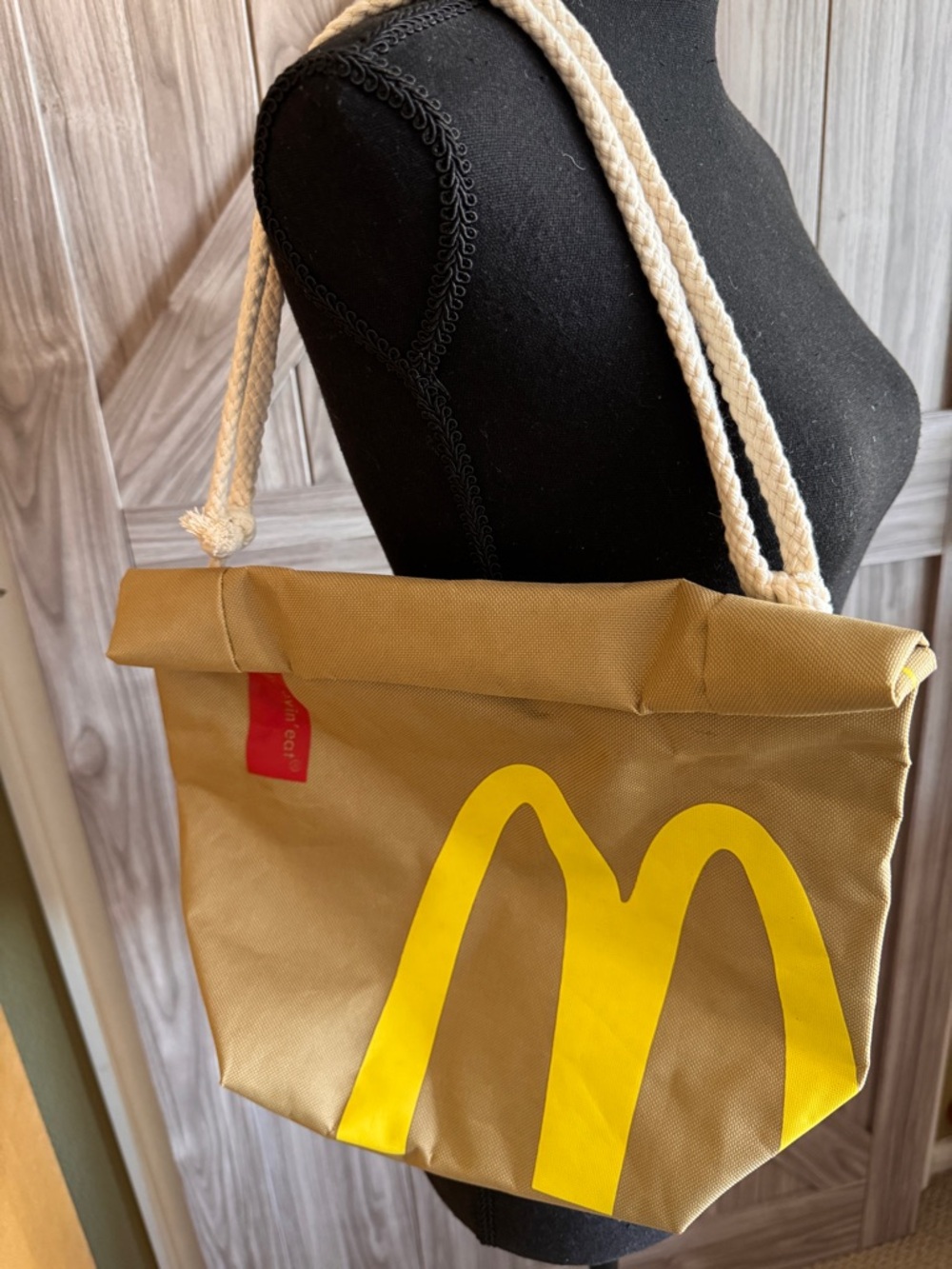 McDonald's Brown Canvas Tote with Yellow Arch Logo and Rope Straps
